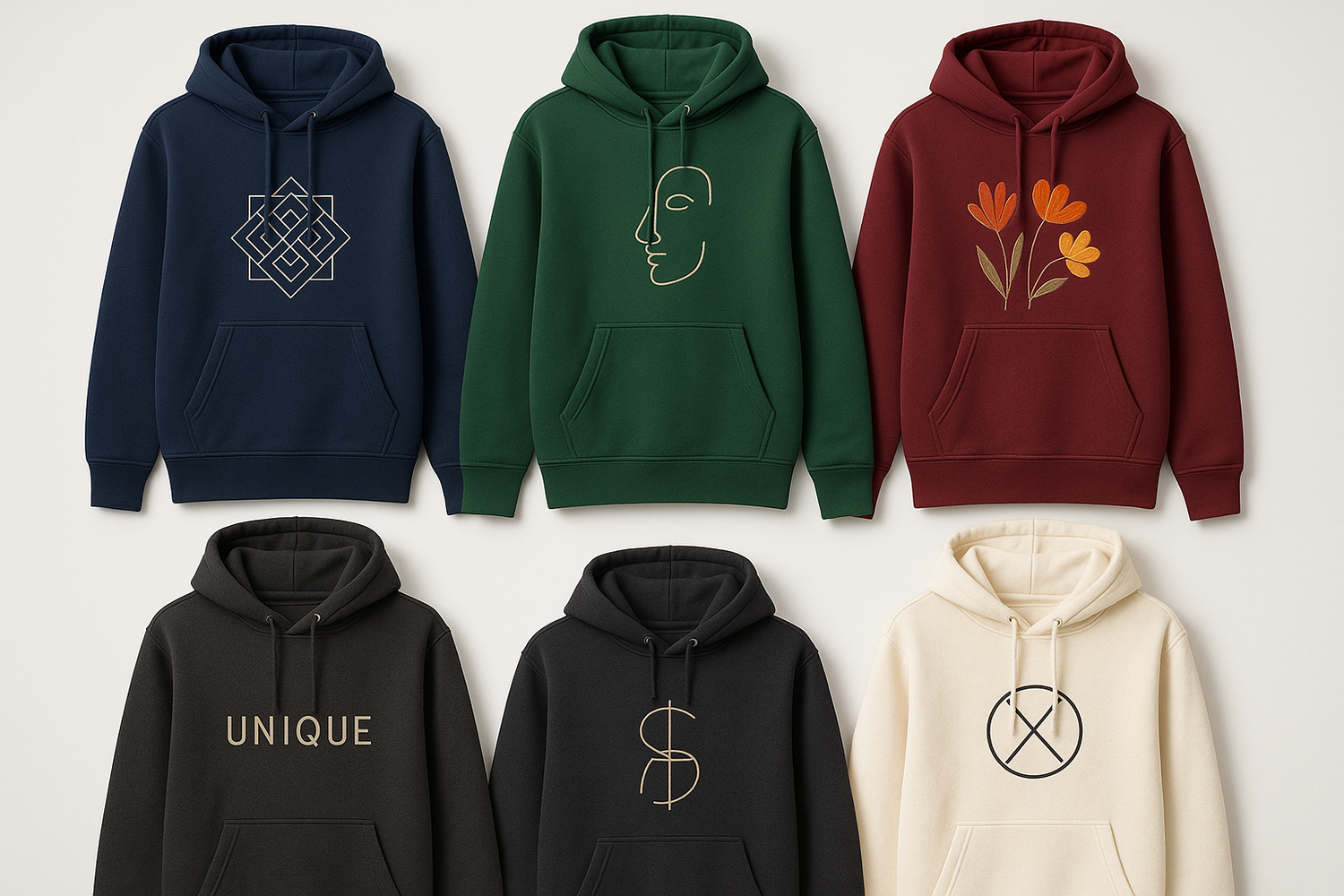 hoodies in different color with contemporary embroidery designs